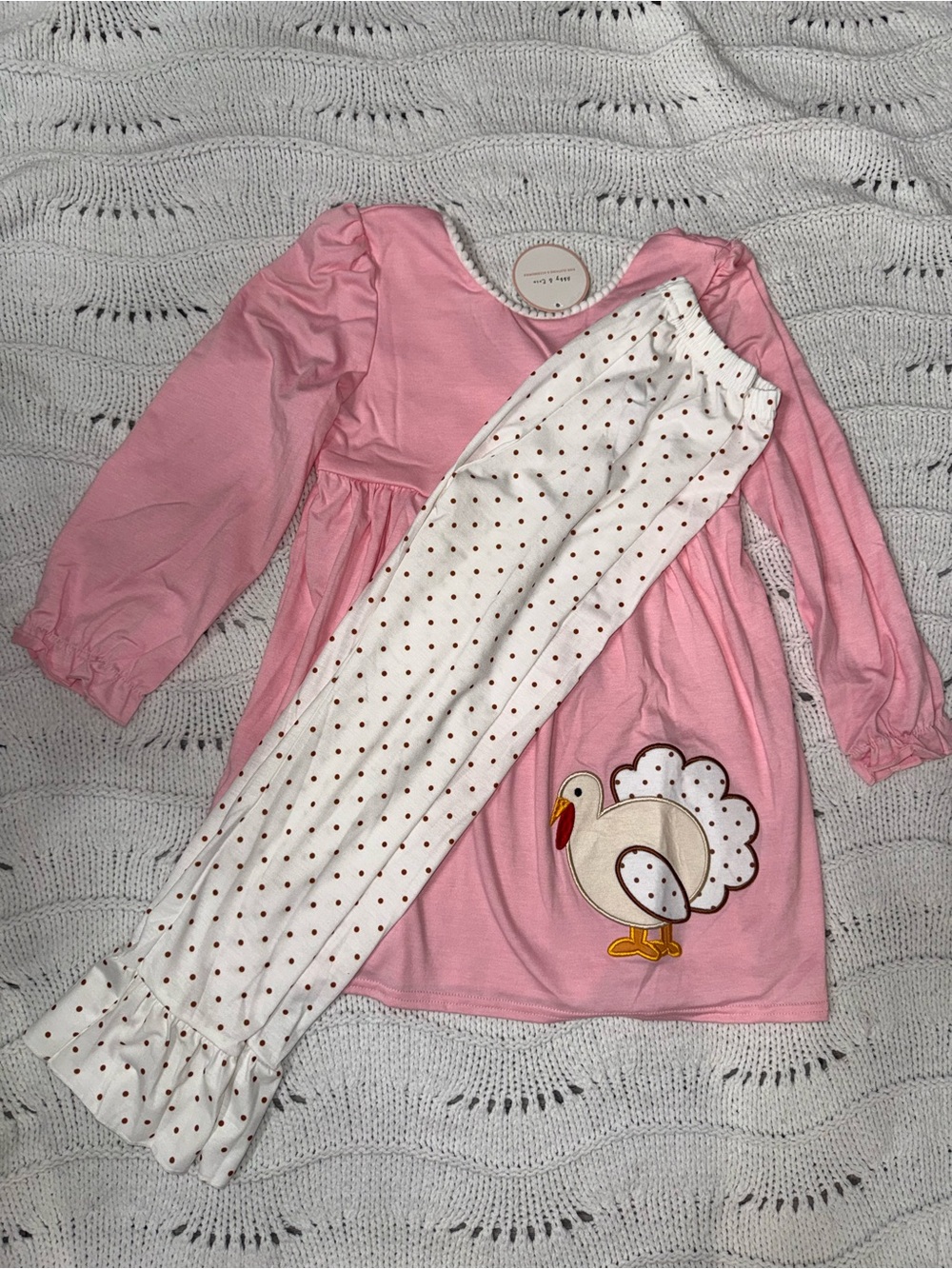 Girls Pink Turkey Appliqué  Set